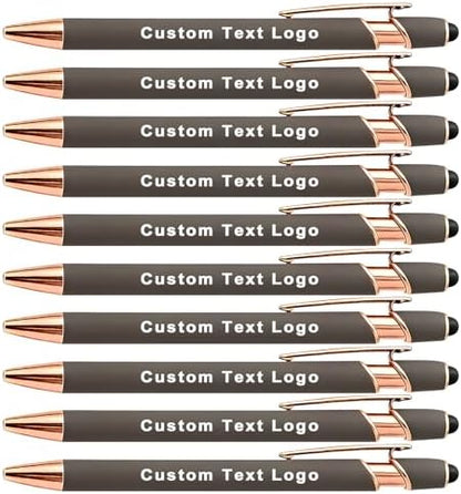 Personalized Pens Ballpoint with Stylus, Grey, 10 Pcs