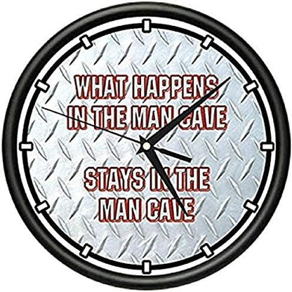 SignMission What Happens in The Man CAVE Wall Clock Garage dad Diamond Plate Gift