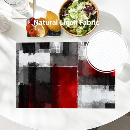 Batmerry Abstract Art Colorful Painting Linen Placemats Set of 6, Modern Art Black and Red Washable Table Mats for Kitchen Table Thickened Heat Insulation Dining Set Indoor Outdoor 12X18 in