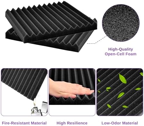 Acoustic Foam Panels for Walls, 52 Pack Sound Proof Foam Panels, 12" x 12" x 1" High Density Sound Dampening Panels for Recording Studio, Gaming Room & Home Theater (BLACK)