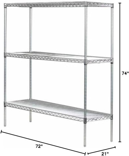 Omega 21" Deep x 72" Wide x 74" High 3 Tier Chrome Starter Shelving Unit