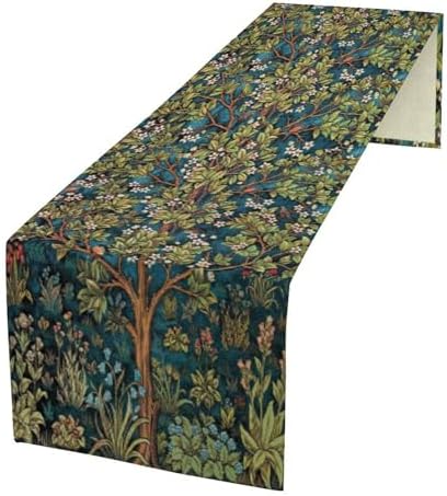 William Morris Floral Table Runner, Vintage Green Botanical Printed Table Runner for Home Kitchen Dining Table Decoration,13x108 Inch