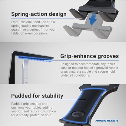 ARKON Mounts Heavy-Duty Slim-Grip Tablet Headrest Mount | Universal Tablet Holder | Adjustable Multi-Angle Arm | Compatible with iPad, Mini, Pro, Galaxy Tab, Kindle, and more