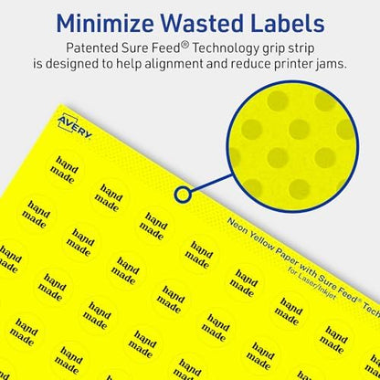 Avery Printable Round Labels, Sure Feed Technology, 3/4" Diameter, Neon Yellow Labels, Print-to-the-Edge, Laser/Inkjet, 3,200 Total, Great for Price Stickers and Mailing Seals