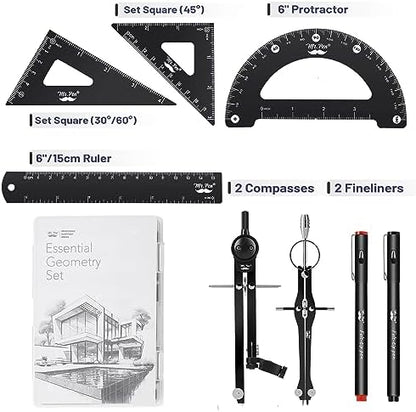 Mr. Pen- Professional Geometry Set, 15 pcs, Drafting Tools with Protractor