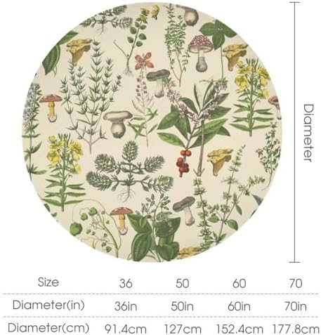 Vintage Botanical Tablecloth, Antique 1900s Mushroom Boho Wildflower Green Herbs Ferns Farmhouse Table Cover for Party Picnic Dinner Decor, 60x60in