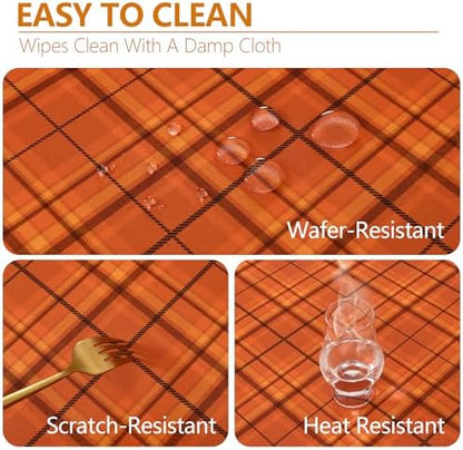DWCN Autumn Checkered Tablecloth, 54 x 80 Inch, Plaid, Orange