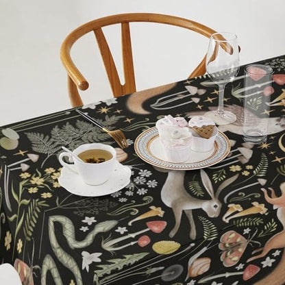 Retro Forest Curtains, Fairy Tale Woodland Wild Animals Moths Owl Snake Cartoon Flowers Mushroom Farmhouse Holiday Tablecloths for Home Kitchen Party Dinner Decor 55x75in
