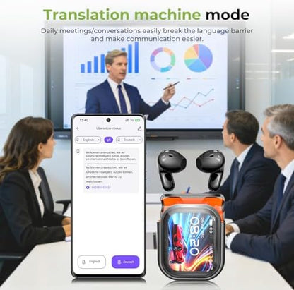 NE20 Earbuds, 2025 New NE20 AI Translation Earbuds in Real Time, Language Translator Headphones with LCD Touch Screen Audifonos Traductores Inglés Español Support 140 Languages for Travel White