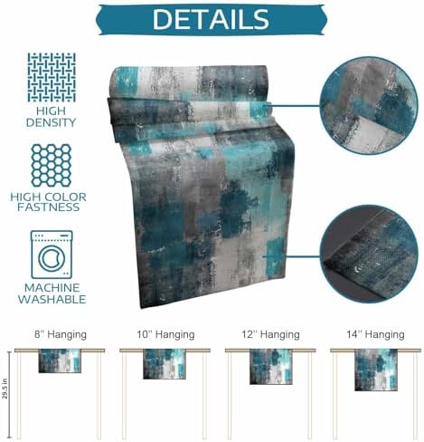 Teal Grey Abstract Art Table Runner Dresser Scarf 13 x 108 Inch Modern Turquoise Color Block Graffiti Table Runners Non-Slip Heat Resistant Kitchen Dining Table Decor for Home Holidays Indoor Outdoor
