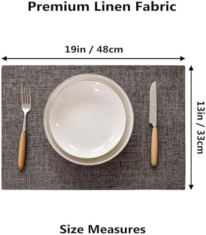 Demetex Placemats Table Mats Set of 6 Heat Resistant Washable Cloth Place Mats for Dining Table Holiday, Dark Grey