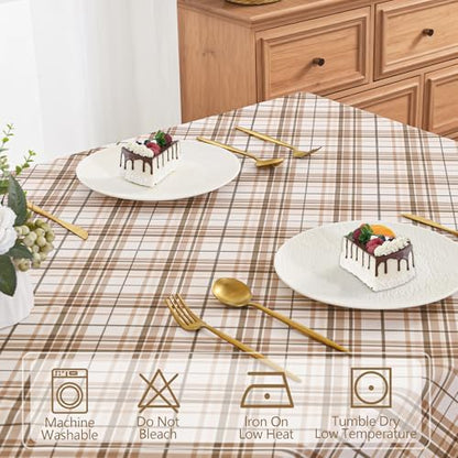 DWCN Checkered Tablecloth, 60 x 120 Inch, Rectangular, Brown and White
