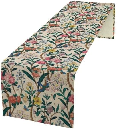 William Morris Vintage Floral Table Runner, Birds Butterflies and Bees Botanical Flower Original Design Print Table Runner for Home Party Dining Room Kitchen Decor 13x120 Inch
