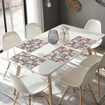 Grey Christmas Placemats Set of 6, Santa Claus Merry Christmas Tree Heat Resistant Washable Table Place Mats Winter Snowflake Cotton Table Linens Party Holiday Decor for Kitchen Dining Outdoor Indoor