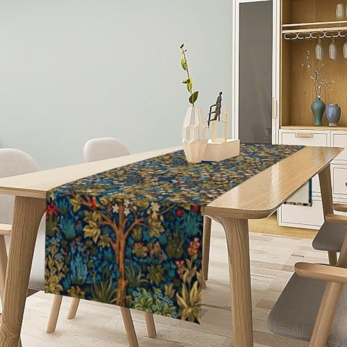 William Morris Floral Table Runner, Vintage Tree of Life Flowers Table Runner for Dining Table Decor 13 x 70 Inch
