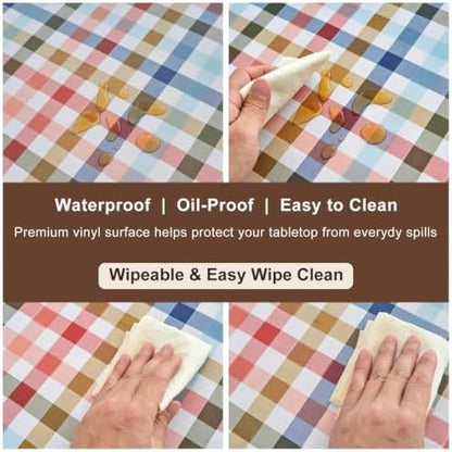 LIBERECOO Heavy Duty Vinyl Tablecloth with Flannel Backing Waterproof Oil-Proof Plastic Table Cloth Stain-Resistant Wipeable Rectangle or Square Table Cover for Indoor and Outdoor 54 x 54 Inch