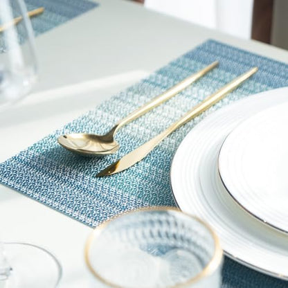 Placemats Set of 12 Vinyl/Plastic Woven Place Mats for Kitchen Table Indoor/Outdoor Washable Placemat Wipeable Dining Table Mats (Ocean Geode,12)