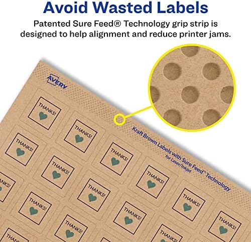 Avery® Kraft Brown Square Labels, Sure Feed® Technology, 1" x 1", 4,800 Kraft Brown Labels, Print-to-The-Edge, Laser/Inkjet Printable