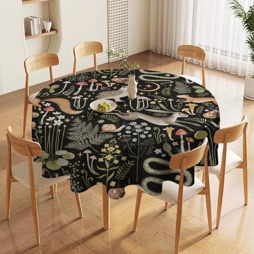 Retro Forest Curtains, Fairy Tale Woodland Wild Animals Moths Owl Snake Cartoon Flowers Mushroom Farmhouse Holiday Tablecloths for Home Kitchen Party Dinner Decor, 36x36in