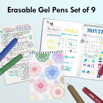 Erasable Gel Pens, 9 Pack Retro Colors, 0.6mm Fine Point
