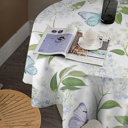 Butterfly Floral Tablecloth, Spring Summer Watercolor Flowers Plants Leaves Print Table Cover for Party Picnic Dinner Decor, 70x70in