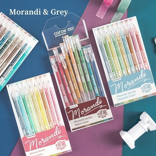 9 Colored Gel Pens Set, 0.6mm Fine Point for Black Paper & White Paper, Pens for Journaling, Adult Coloring Books, Bible, Drawing, Note Taking, Art & Journaling Supplies (Morandi-Cheerful Color)