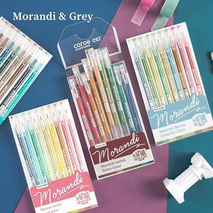 9 Colored Gel Pens Set, 0.6mm Fine Point for Black Paper & White Paper, Pens for Journaling, Adult Coloring Books, Bible, Drawing, Note Taking, Art & Journaling Supplies (Morandi-Cheerful Color)