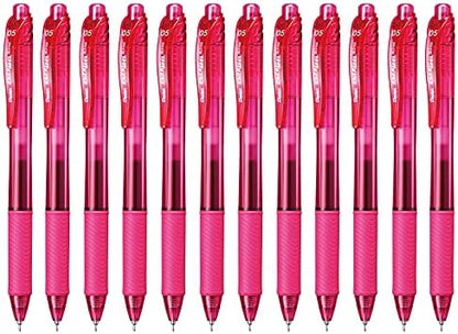 Pentel EnerGel-X Retractable Liquid Gel Pen (0.5mm) Needle Tip, Fine Line, Pink Ink, Box of 12 (BLN105-P)