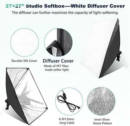Torjim Softbox Photography Lighting Kit, 2Pcs 27" x 27" Professional Soft Box | 3000K-7500K 85W LED Bulbs with Remote, Photography Continuous Lighting Kit for Studio Lights, Portrait, Video Recording