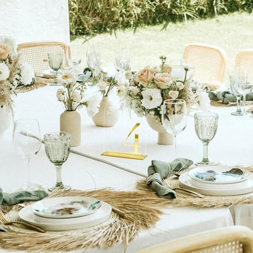 Clear Arch Wedding Table Numbers 1-15, Gold Numbers and Stands