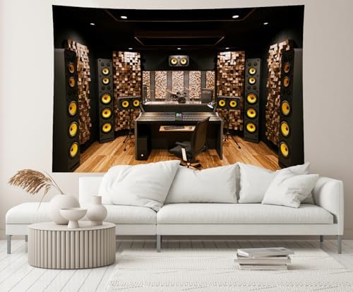 5x3ft Recording Studio Backdrop Professional Sound Mixer Sound Source Equipment Listening Device Operation Desk Background Singer Music Producer Party Decor Photo Booth Studio Props