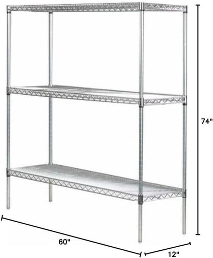 Omega 12" Deep x 60" Wide x 74" High 3 Tier Chrome Starter Shelving Unit