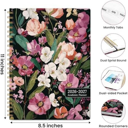 Large Planner 2026-2027, A4 (8.5" x 11") Hardcover Weekly & Monthly Planner July 2026 - June 2027 with Monthly Tabs, Academic Planner for School, Work and Office, Blush Garden