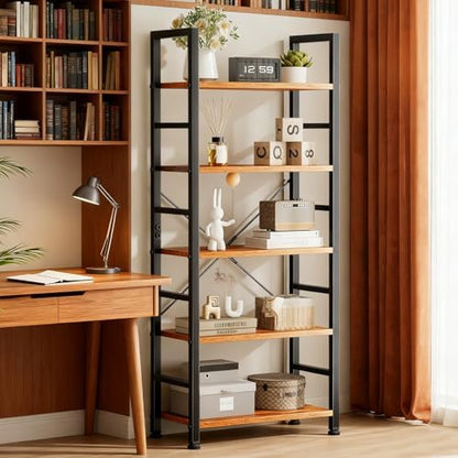5 Tier Bookshelf, Free Standing Bookcase with Open Storage Shelves