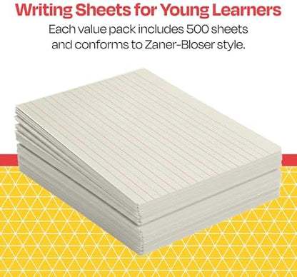 School Smart Zaner-Bloser Writing Paper, Handwriting Practice Lined Paper, Grade 2 Learning, 3/4 Inch Rule, 10-1/2 x 8 Inches, 500 Sheets