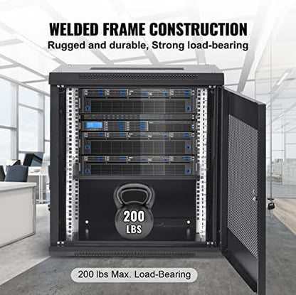 VEVOR 12U Wall Mount Network Server Cabinet, 14.8'' Deep, Server Rack Cabinet Enclosure, 200 lbs Max. Ground-Mounted Load Capacity, with Locking Door Side Panels, for IT Equipment, A/V Devices | for IT Equipment A/V Devices, 200 lbs Max. Ground-Mounted...