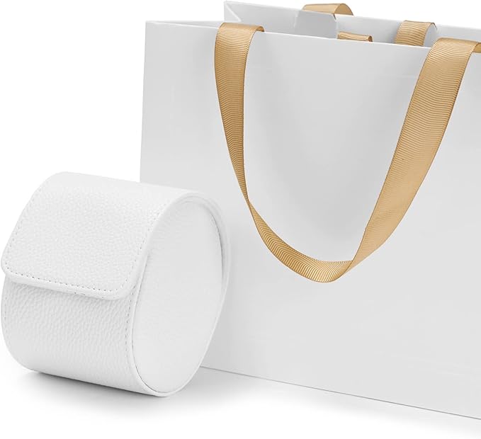 Oirlv Luxury Leather Travel Watch Case Portable Jewelry Watch Storage Roll Organizer(White)