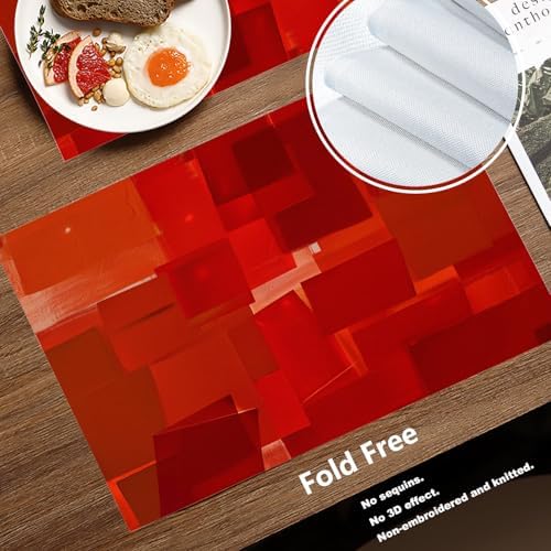 Batmerry Modern Art Textures Linen Placemats Set of 6, Red Orange Abstract Painting Acrylic Washable Table Mats for Kitchen Table Thickened Heat Insulation Dining Set Indoor Outdoor 12X18 in