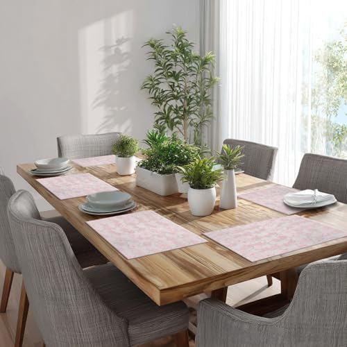 Batmerry Seamless Pink Cherry Blossoms Linen Placemats Set of 4, Vintage Floral On Light Pink Washable Table Mats for Kitchen Table Thickened Heat Insulation Dining Set Indoor Outdoor 12X18 in