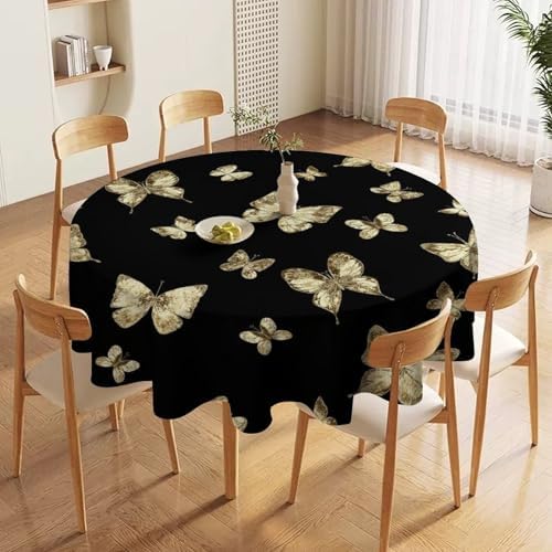 Golden Butterfly Tablecloth, Vintage Luxury Yellow Golden Butterflies Print Table Cloth for Kitchen Dining Coffee Table Outdoor Party Decor, 36x36in
