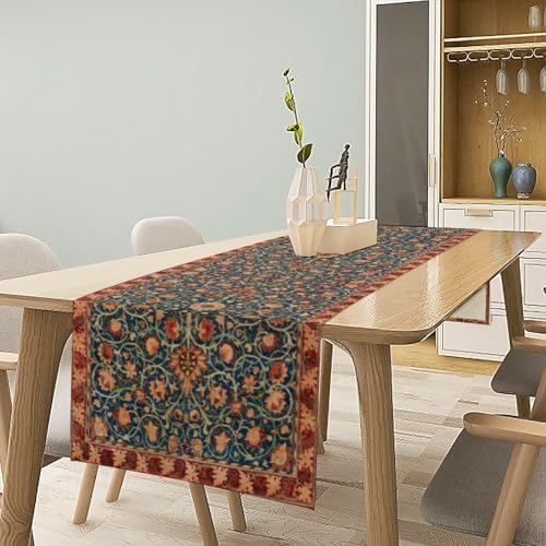 William Morris Table Runner, Rustic Boho Ethnic Flower Original Design Print Table Runner for Home Party Dining Room Kitchen Decor 13x60 Inch