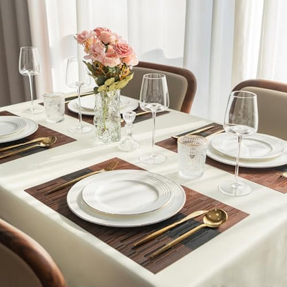 Placemats Set of 6 Vinyl/Plastic Woven Place Mats for Kitchen Table Indoor/Outdoor Washable Placemat Wipeable Dining Table Mats (Ombre Brown Black,6)