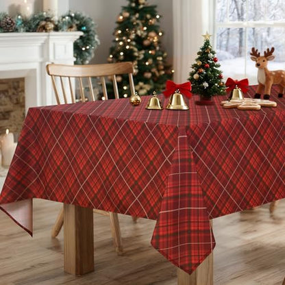 DWCN Christmas Checkered Tablecloth, 60 x 84 Inch, Rectangular, Red