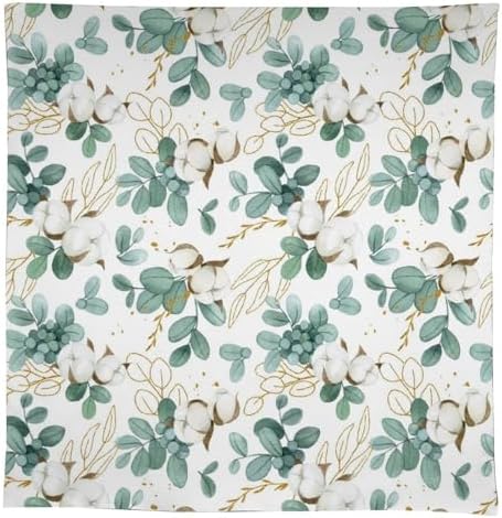 Cotton Flowers Tablecloth, Watercolor Summer Green Golden Eucalyptus Leaves Floral Print Table Cloth for Outdoor Picnic Home Dining Kitchen Table Decor 55x75in