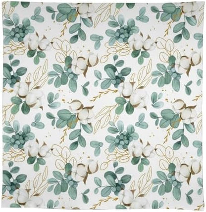 Cotton Flowers Tablecloth, Watercolor Summer Green Golden Eucalyptus Leaves Floral Print Table Cloth for Outdoor Picnic Home Dining Kitchen Table Decor 55x75in