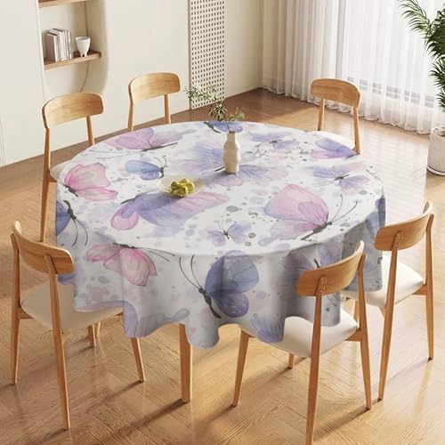 Purple Butterfly Tablecloth, Watercolor Pink Butterfly Abstract Cartoon Print Table Cloth for Farmhouse Kitchen Dinning Room Picnic Parties Home Decor, 70x70in