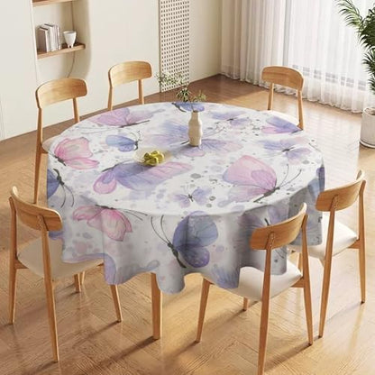 Purple Butterfly Tablecloth, Watercolor Pink Butterfly Abstract Cartoon Print Table Cloth for Farmhouse Kitchen Dinning Room Picnic Parties Home Decor, 70x70in