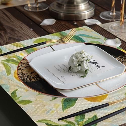 ALAZA Lemon Print Flower Set of 4 Placemats Rectangle Table Mat for Dining Table Restaurant Kitchen Home Decor, 12" x 18"