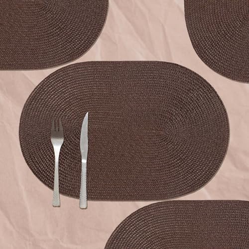 AHHFSMEI Placemats Set of 4 for Dining Table Washable Woven Non-Slip 18x12 inches Placemat Heat-Resistant Durable Table Mats for Dining Table Easy to Clean (Oval Brown, 4)