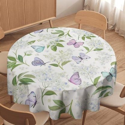 Butterfly Floral Tablecloth, Spring Summer Watercolor Flowers Plants Leaves Print Table Cover for Party Picnic Dinner Decor, 50x50in